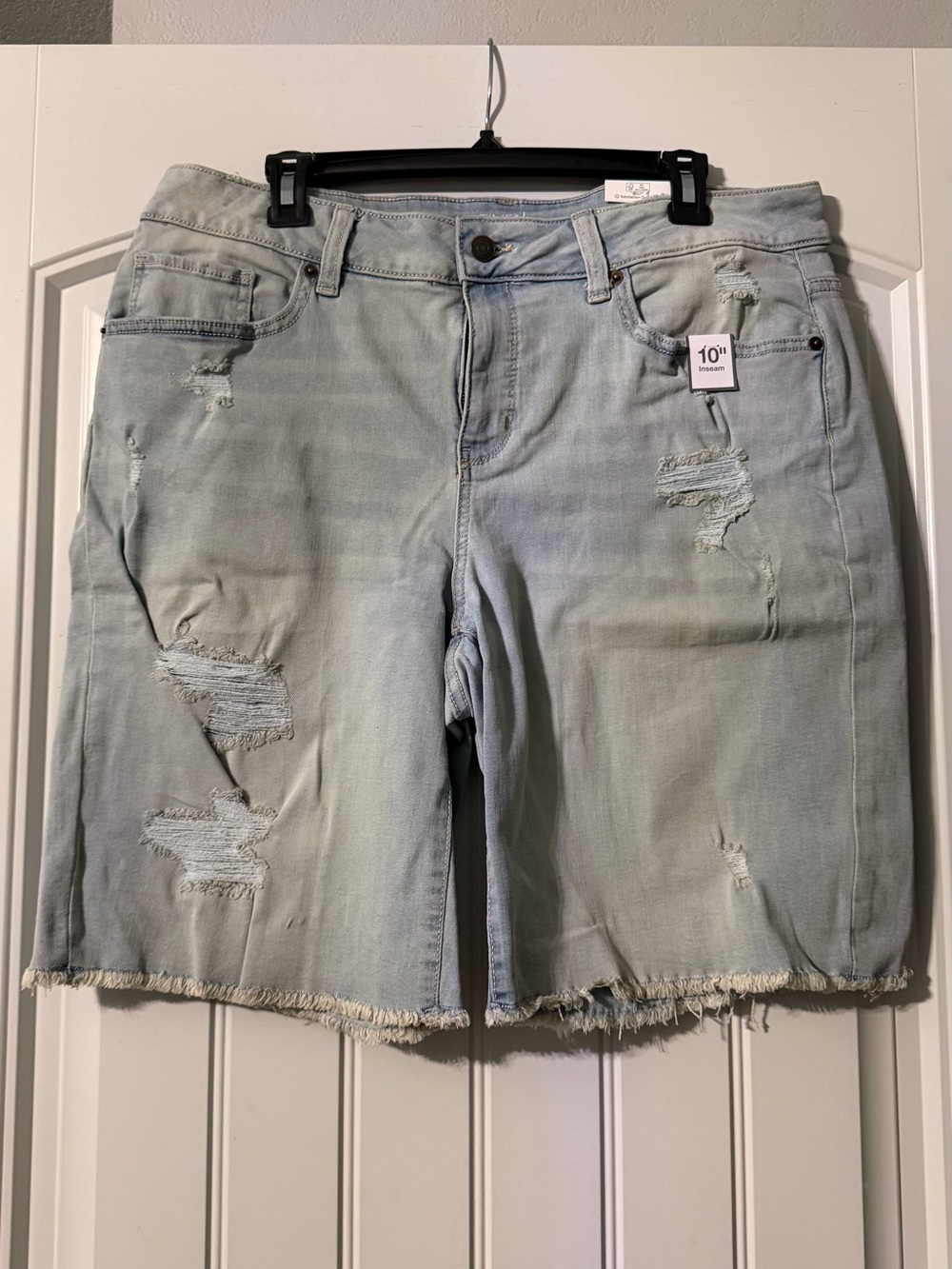 Time and Tru Light Blue Distressed Denim Bermuda Shorts